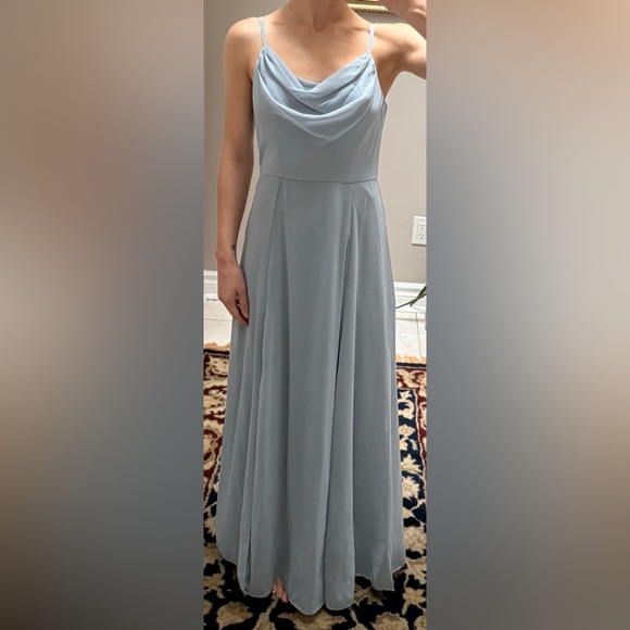David's Bridal Cowl Neck Chiffon Dress with Slit – SIZE 0 - Picture 3 of 7